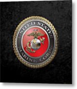 U. S.  Marine Corps  - U S M C  Emblem Over Black Velvet Metal Print