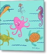 Under The Sea, Pink Octopus Metal Print