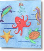 Under The Sea, Red Octopus Metal Print