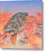 Underwater Turtle Pastel Painting Metal Print