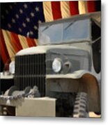 United States Army Truck And American Flag Metal Print