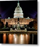 Us Capitol Building And Reflecting Pool At Fall Night 3 Metal Print