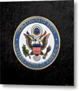 U. S. Department Of State - Dos Emblem Over Black Velvet Metal Print