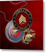 U. S. Marines Sergeant - U S M C  Sgt Rank Insignia Over Red Velvet Metal Print
