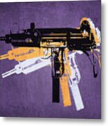 Uzi Sub Machine Gun On Purple Metal Print