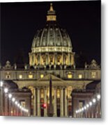 Vatican At Night With Lights Metal Print