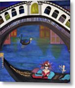Venice Gondola By Night Metal Print