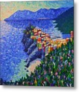 Vernazza Light Cinque Terre Italy Modern Impressionist Palette Knife Oil Painting Ana Maria Edulescu Metal Print
