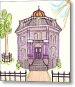Victorian House In Lavender -- Stylized Architectural Drawing Of Victorian House Metal Print