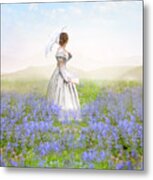 Victorian Woman Among The Bluebells Metal Print