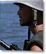 Vietnam War, A Navy Gunner Mans His 50 Metal Print