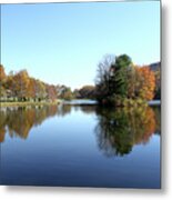 View Of Abbott Lake With Trees On Island, In Autumn Metal Print