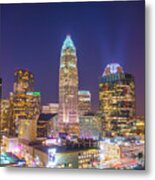 View Of Charlotte Skyline Aerial At Sunset Metal Print