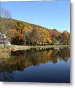 View Of Peaks Of Otter Lodge And Abbott Lake  In Autumn Metal Print