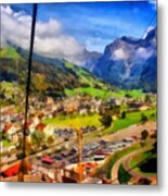 View Of Town Below A Cable Car In Switzerland Metal Print