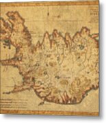 Vintage Antique Map Of Iceland Metal Print