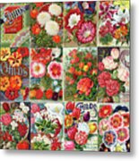 Vintage Childs Nursery Flower Seed Packets Mosaic Metal Print