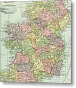 Vintage Map Ireland Metal Print