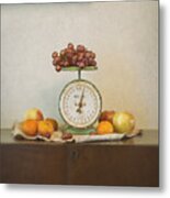 Vintage Scale And Fruits Painting Metal Print