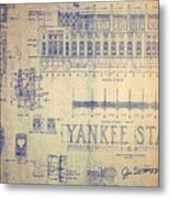 1920s Vintage Yankee Stadium Blueprint Metal Print