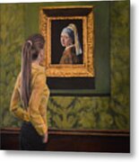 Watching Girl With The Pearl Earring Metal Print
