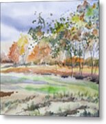 Watercolor - Autumn Birch Landscape Metal Print