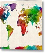 Watercolor Map Of The World Map Metal Print