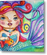 Watercolor Mermaidia Mermaid Painting Metal Print