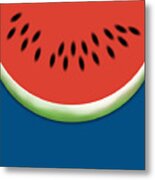 Watermelon Slice - Blue Background Metal Print