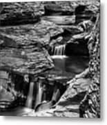 Watkins Glen Gorge Waterfall Black And White Metal Print