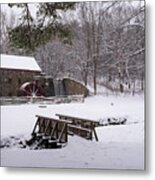 Wayside Inn Grist Mill Covered In Snow Metal Print
