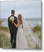 Wedding Pictures On Beach With Happy Couple Metal Print