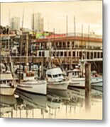 Wharf Boats Near End Of Day Metal Print