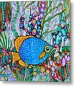 Whimsical Blue And Gold Fish Metal Print