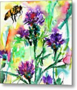 Wild Flowers Thistles And Bees Metal Print