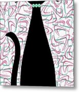 Boomerang Cat In Aqua And Pink Metal Print