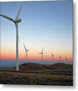 Wind Turbines At Moonrise Metal Print