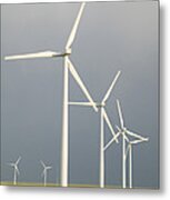 Wind Turbines, Green Wheat Field Metal Print