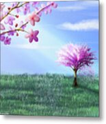 Windblown Cherry Blossoms Metal Print