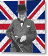 Winston Churchill And His Flag Metal Print