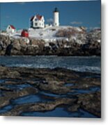 Winter At Nubble Lighthouse Metal Print