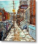 Winter In The City Montreal Street Scene Painting For Sale Snowy Quebec Winter Scene Art C Spandau Metal Print