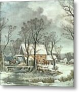 Winter In The Country - The Old Grist Mill Metal Print