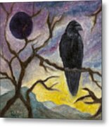 Winter Moon Raven Metal Print
