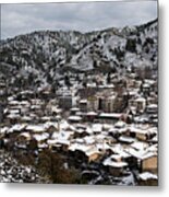 Winter Mountain Village Landscape With Snow Metal Print