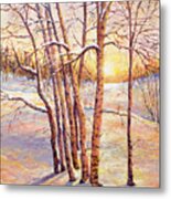 Winter Trees Sunrise Metal Print