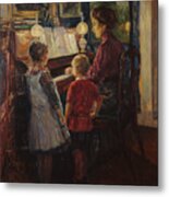 Woman And Child By The Piano Metal Print