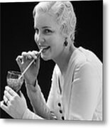 Woman Drinking Soda, C.1930s Metal Print