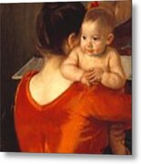 Woman In A Red Bodice And Her Child Metal Print