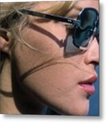 Woman In Blue Sunglasses Metal Print
